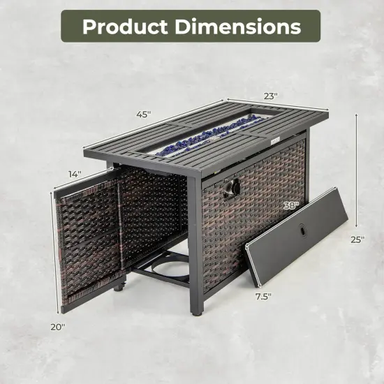 Mix Brown Rattan Propane Fire Pit Table, 50,000 BTU and Metal Frame {4}