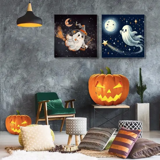 2 Pcs Halloween Paint by Numbers Kits for Kids Framed,Ghosts Adults' Paint-by-Number Kits on Canvas Easy Acrylic Oil Painting by Number for Adults Halloween for Home Decor 8x8 inchs {4}