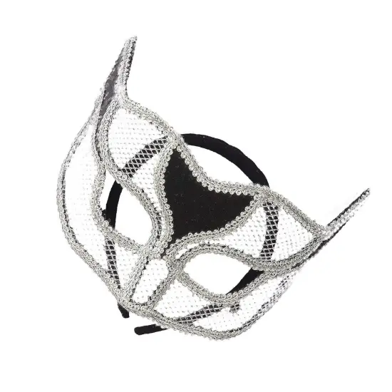 Elegant Silver Netted Masquerade Mask {6}