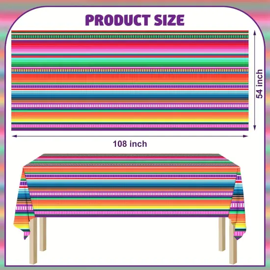 177 PCS Mexican Fiesta Party Supplies Fiesta Tableware Set Mexican Serape Paper Plates Napkins Cups Mexico Stripes Plastic Tablecloth for Cinco De Mayo Mexico Birthday Party {3}