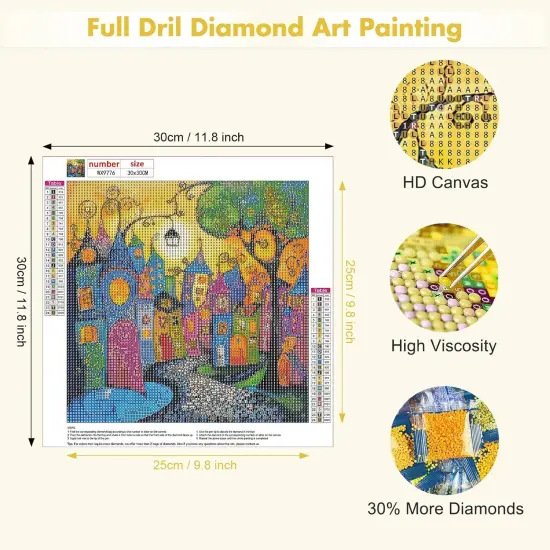 DIY Colorful Houses Diamonds Painting Kits for Adults, 5D Full Drill Diamond Art Painting Kits, Street Houses Gem Arts and Crafts for Home Wall Decor 12X12in {3}