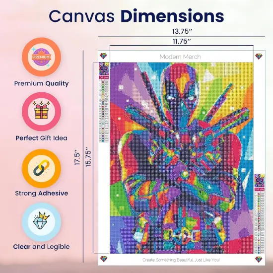 Marvel Diamond Art Kits for Adults, Deadpool 5D Diamond Painting for Adults, DIY Deadpool Wall Art Marvel Cross Stitch Gem Art, Full Round Drill 12x16in {4}