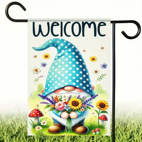 Welcome Spring Gnome Garden Flag 12x18 Inch Double Sided Floral Spring Summer Garden Flag Daisy Floral Flowers Butterfly Yard Outside Decorations Farmhouse Outdoor Small Home Decor {5}