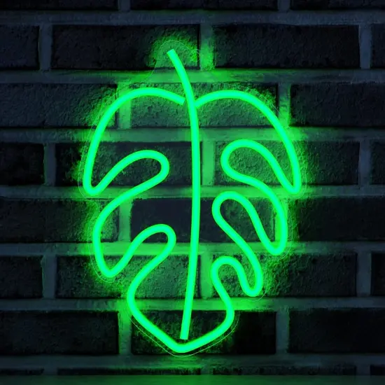 Tropical Summer Monstera Neon Sign, Green Palm Leaves LED Light Up Signs for Tropical Party Decorations, Home Safari Jungle Decor {1}
