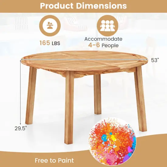 Natural Acacia Wood Round Outdoor Dining Table with Umbrella Hole {5}