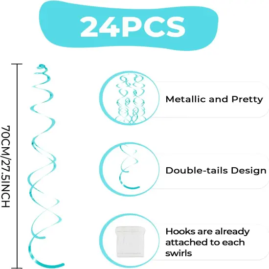 24 PCS Teal Hanging Swirl Decorations {4}