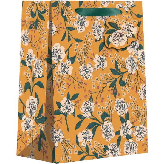 Pack/6: Retro Floral Orange Gift Bag - 8 x 4 x 10" {1}