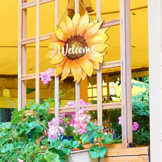 12" Sunflower Welcome Wood Door Hanger &ndash; Large Wooden Flower Sign for Summer Front Door, Porch, or Home Wall Decor {5}