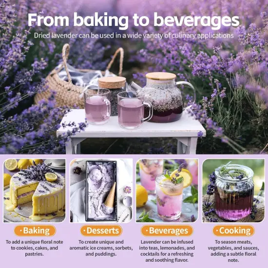 Dried Culinary Lavender Flowers - Food Grade Lavender Buds(4 oz), for Tea, Baking, Potpourri, Home Fragrance & Sachets, Edible Flowers - Gluten Free {3}