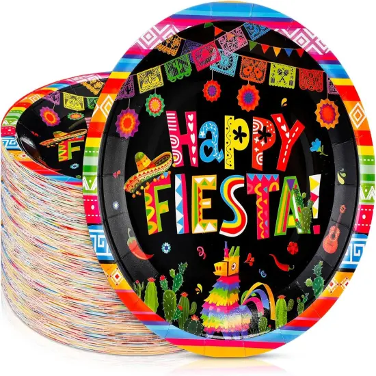 100 Pcs Mexican Paper Plates 7 Inch Disposable Fiesta Cake Dessert Plates Cinco De Mayo Party Decorations for Taco Tuesday Birthday Party Supplies(Fiesta Style) {1}