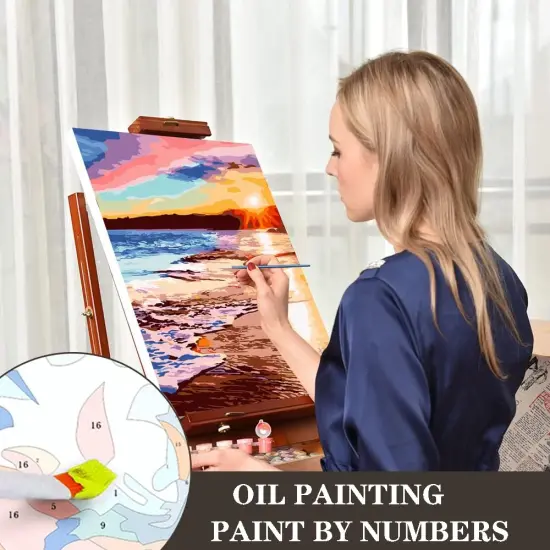 Paint By Numbers for Adults - DIY Adult Paint by Number Kits Pack On Canvas Sunset Beach Painting by Numbers for Beginners,Acrylic Paint Boat On Mountains Lake Crafts for Home Decor (11.8x15.8inch) {2}