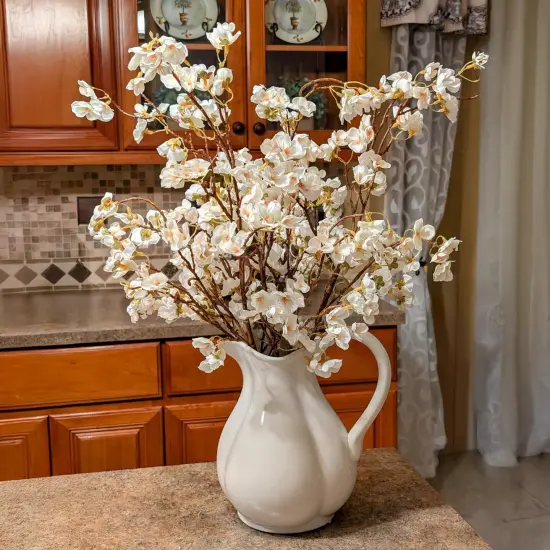 4 Pcs Summer Floral Arrangement &ndash; Artificial Cherry Blossom Flower Branches, Bulk Silk Faux Flowers Real Touch Bouquet for Home Decor, Vase Not Included (White) {2}