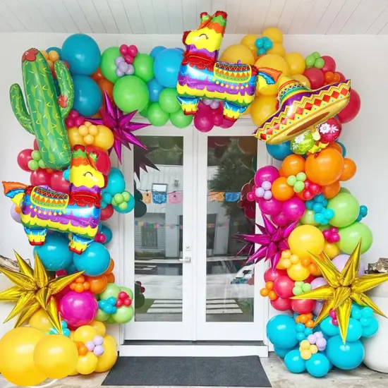 Mexican Fiesta Party Decorations, 144pcs Cinco De Mayo Balloon Arch Garland Kit, Cactus Llama Sombrero Explosion Star Foil Balloons Kit for Taco Twosday Carnival Baby Shower Birthday Party {5}