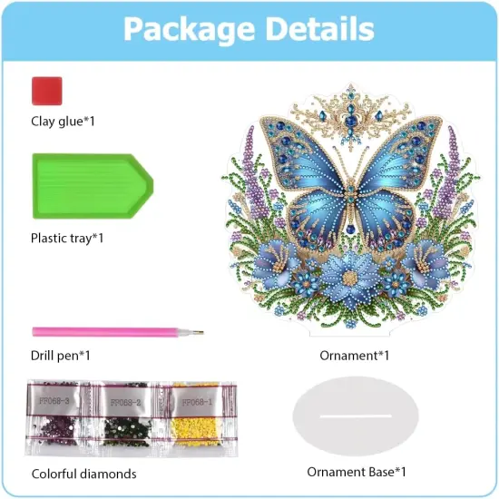 Diamond Painting Kits Tabletop Ornaments, Special Shaped Crystal DIY Blue Floral Butterfly Diamond Art Desktop Kit, Stand Up 5D Gem Painting Crafts for Home Office Table Top Decor {3}