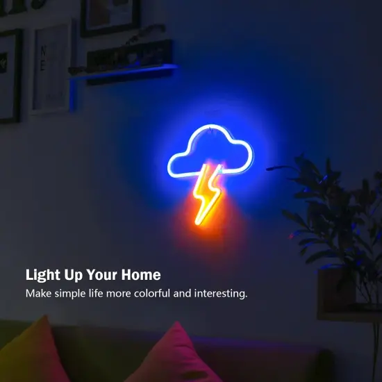 Summer Neon Sign LED Cloud Lightning Neon Signs for Wall Decor Hanging Neon Light Battery or USB Powered Light Up Neon Lights for Bedroom Aesthetic Kids Room Living Room Bar Party Yellow {3}
