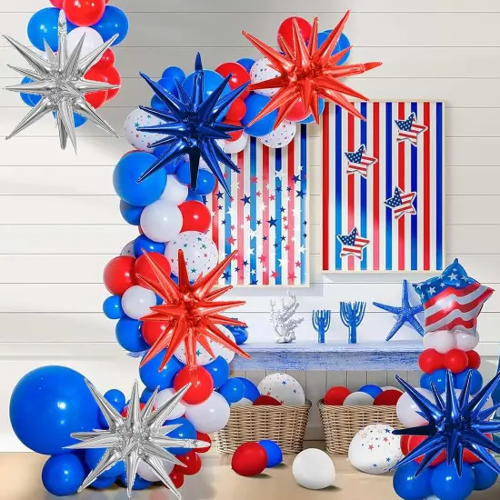 6PCS Star Balloons, 22Inch Huge Red Blue White Explosion Star Balloons Aluminum Foil Balloons for 4th of July, Independence Day USA Patriotic Party Decorations {2}