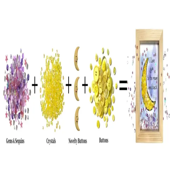 Buttons Galore and More Love You to The Moon Embellishment Bundle &ndash; Yellow Buttons, Moon Accents, Crystals, Gems & Sequins &ndash; DIY 8x10 Canvas Craft Kit {4}