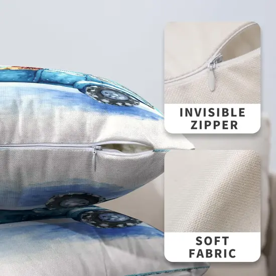 Hello Winter Pillow Covers 18x18 Set of 2 Blue Truck with Lovely Snowman Puppy Dog Throw Pillow Case Snowflakes Snowman Cushion Case for Holiday Decorations Couch Sofa {3}