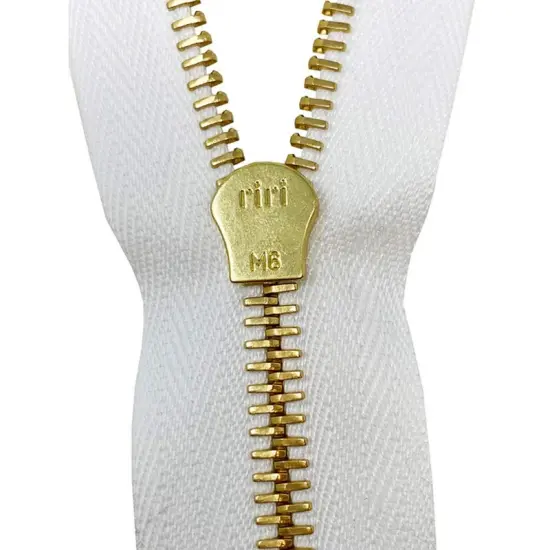 White 6MM One-Way Separating Open Bottom with KTA Pull, Black/Gold Teeth to 27.5" {3}