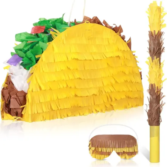 Taco Pi&ntilde;ata Set Mexican Birthday Party Decorations Cinco De Mayo Fiesta Theme Taco Pinata with Plastic Stick and Blindfold for Mexican Themed Party Supplies Favors, 15 x 8 x 3 Inches {1}
