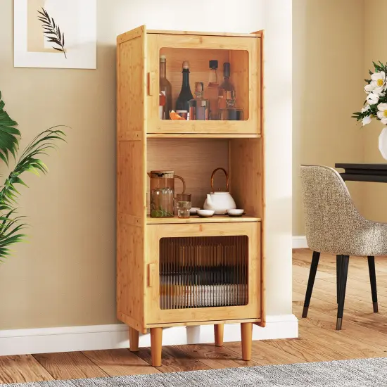 Natural Wicker Acrylic 3-Cube Cabinet Display Storage with Clear Doors {2}