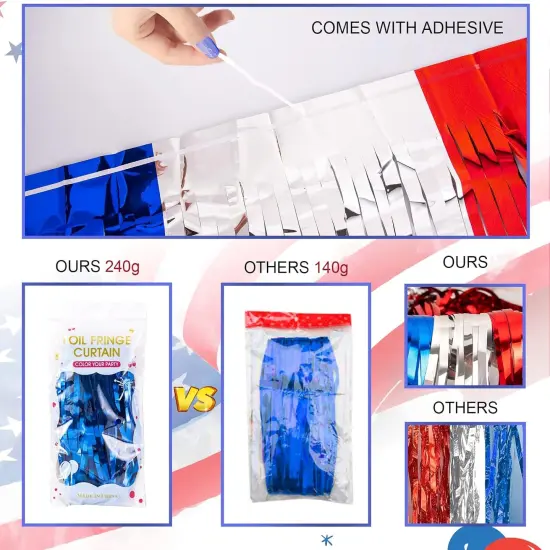 4th of July Decorations,Red White Blue 3 Pack America Tinsel Foil Fringe Curtains,4th of July Photo Booth Prop Streamer Backdrop for Independence Day,Memorial Day,Labor Day Patriotic Party {5}