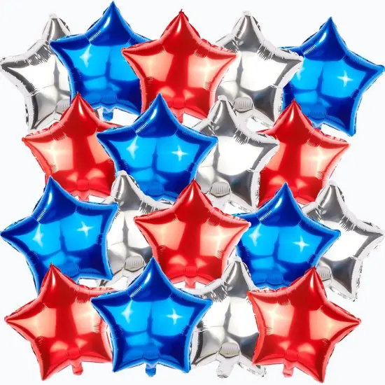 30pcs Red White And Blue Balloons,18 inch Foil Mylar Star Balloons，4th of July Balloon for Independence Day Patriotic Party Memorial Day Birthday Decorations (5-pointed star balloons) {1}