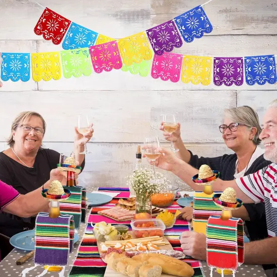 24 Sets Tiny Sombrero Hats Mini Serapes for Bottles Colorful Beer Poncho Cover Cape Sombrero Bottles Topper for Cinco De Mayo Mexican Fiesta Party Table Decorations {4}