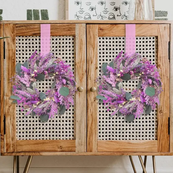 Natural Dried Flowers Wreath 10-Inch Purple Lavender Candle Ring Table Centerpiece Small Spring Lavender Wreath for Cabinate Wall Window Door {3}