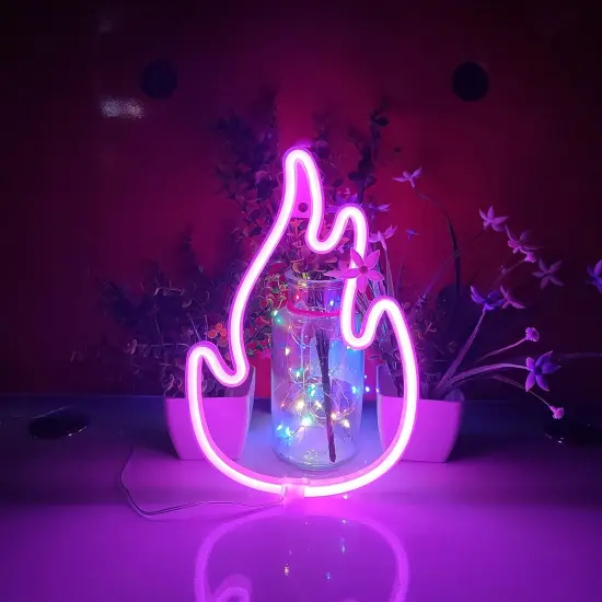 Summer Flame Neon Sign, USB or 3-AA Battery Powered Neon Light, LED Table Decoration, Bedroom Wall Decoration, Birthday Gift, Wedding Supplies Business Gift {2}
