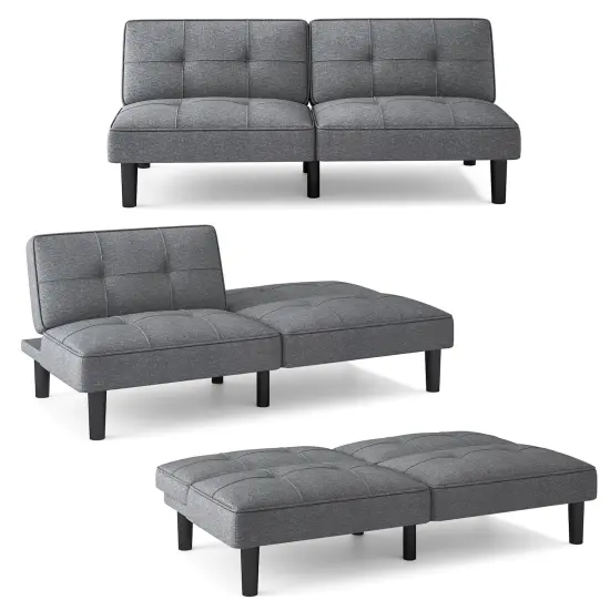 Gray Linen 6-Position Adjustable Sleeper Sofa Bed Convertible Loveseat {4}