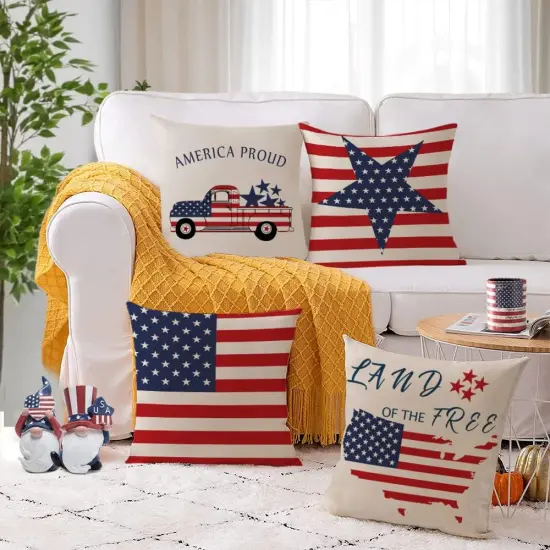 Set of 4, 18x18 inch Throw Pillow Covers for 4th of July Decorations {4}
