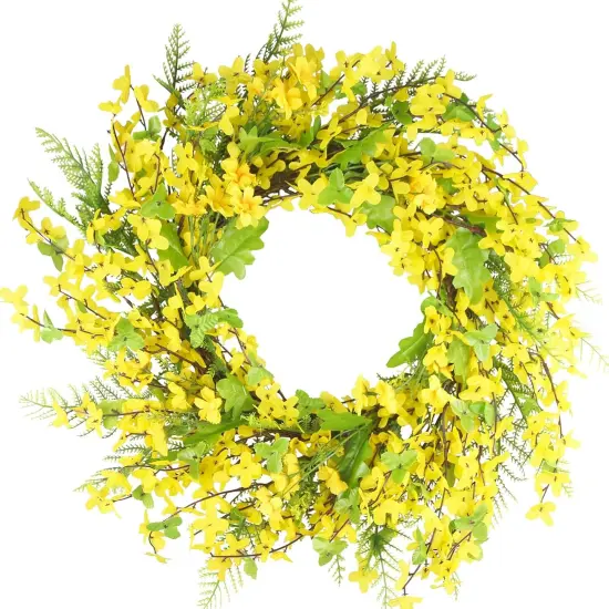Summer 20 Inch Forsythia Wreath, Artificial Forsythia Wreath with Jasmine Garland and Greenery, Silk Floral Wreath for Front Door, Outdoor and Indoor Wall, Farmhouse, Patio, Garden, and Office Decor {1}