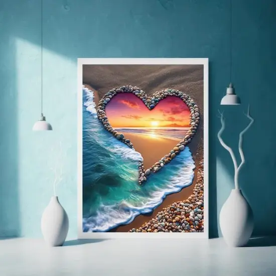 Heart Beach Diamond Art Kits for Adults, 5D Sunsets Diamond Painting Kits for Adults Beginners, DIY Full Drill Gem Art Diamond Dot Paint with Diamonds for Home Wall Decor 12x16inch {2}