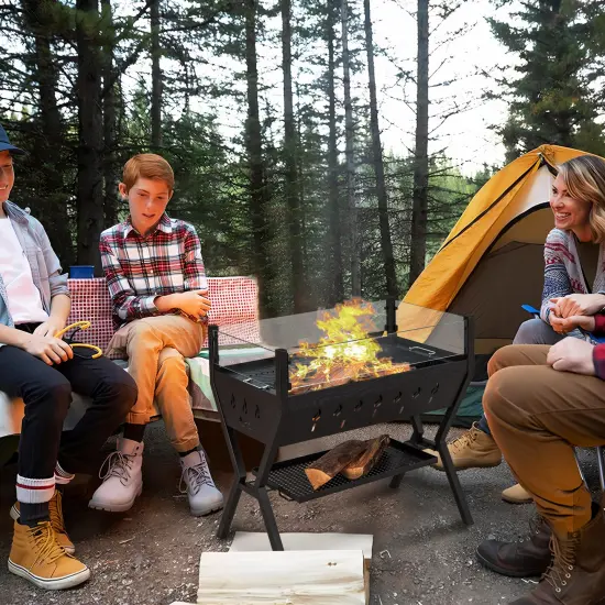 Outdoor Charcoal Grill &ndash; BBQ, Stove & Fire Pit, Stainless Steel Grates, Wind Guard, Ample Grilling Space & Storage Racks {2}