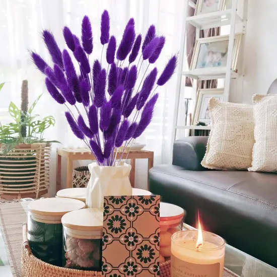 17&rsquo;&rsquo; Natural Bunny Tails Dried Flowers, 50 Pcs Dried Lagurus Ovatus, Dried Purple Pampas Grass Decor for Farmhouse Flower Arrangements Wedding Home Craft Boho Party Decorations {2}