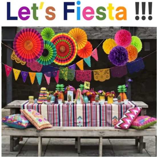 Mexican Fiesta Party Decorations &ndash; Cinco De Mayo - 6 Paper Fans, 5 Flowers Pom Poms, Papel Picado, Editable PDF Games - Taco Bout Tuesday, Birthday, Engagement Supplies {4}