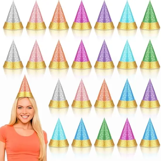 24 Pcs Colorful Party Hats for Adults Glitter Birthday Colorful Reusable Celebration Paper Hats for Birthday, Tea Party, Wedding, Jamboree, Photo Props {1}
