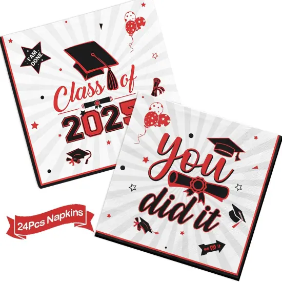 Red and Black Graduation Decorations 2025 Graduation Plates and Napkins 2025 Congrats Grad Banner 2025 Party Supplies Grad Party Decorations 2025 {3}
