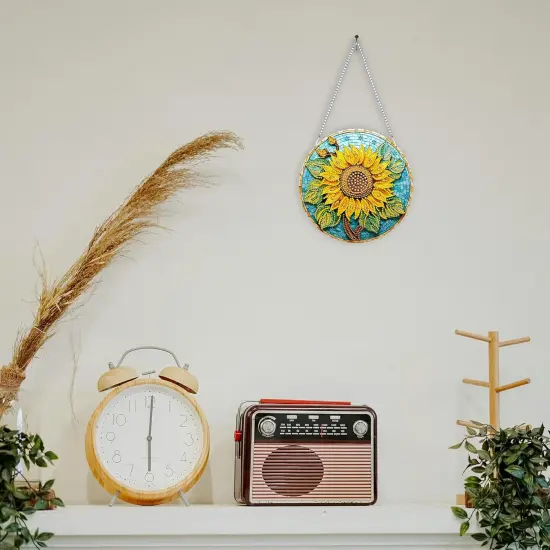 DIY Hanging Diamonds Painting Pendant Kit Sunflower, 7.4x7.4inch Gem Painting Board Art Kit Ornament, Special Crystal Diamond Craft Box Kit, Yellow {3}