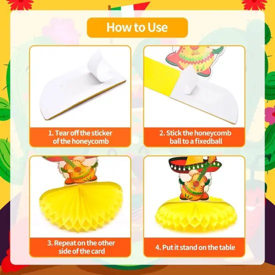 9 Pieces Cinco de Mayo Festival Honeycomb Centerpieces Table Decor, Mexican Fiesta Vibrant Cactus, Pi&ntilde;ata, Taco and Sombrero Pattern Table Topper Ornaments Signs, Holiday Party Decorations {4}