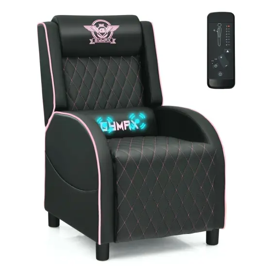 Pink PU Leather Massage Gaming Recliner Chair with Adjustable Backrest & Footrest {1}