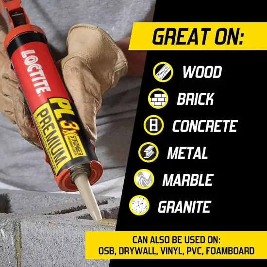 PL Premium Polyurethane Construction Adhesive, Versatile Construction Glue for Wood, Concrete, Stone, Metal & More {3}