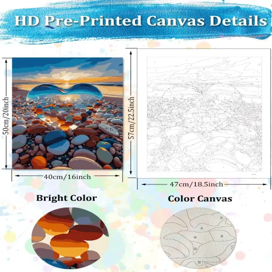Paint by Numbers Kit for Adults Beach Sunset, Acrylic Adult Paint by Number Sunset with Crystal Heart 16x20inch for Home Wall Decor {3}