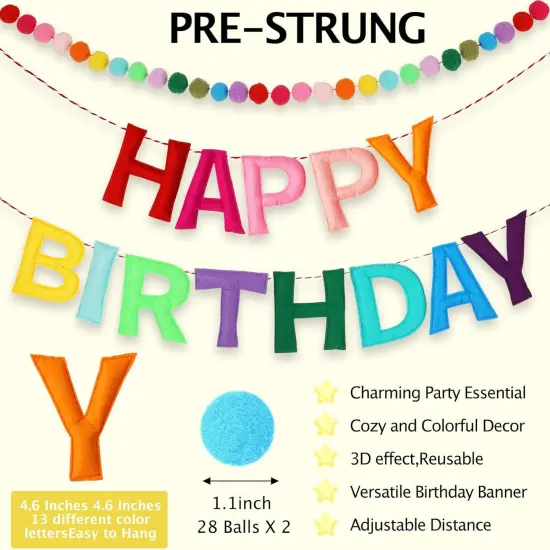 3Pcs 118 Inch Pre-Strung Happy Birthday Banner Colorful Pennant Flag Banners Rainbow Party Decorations Personalized Happy Birthday Sign for Party Decor {2}