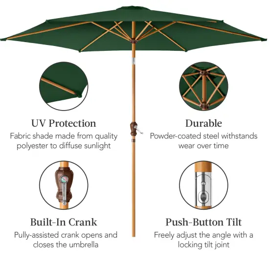 Best Choice Products 10ft Outdoor Woodgrain Pattern Steel Market Patio Umbrella w/ Crank, Tilt Green {6}