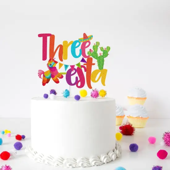 Happy 3rd Birthday Cake Topper - Mexican Fiesta Themed Cactus Pinata Cake Topper Supplies - Taco Bout a Party For 3rd Birthday Party Decorations {2}