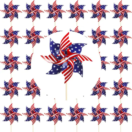 30 PCS American Flag Patriotic Pinwheels Independence Day Stars and Stripes Pinwheels Garden Windmill Wind Spinner for Flag Day {1}