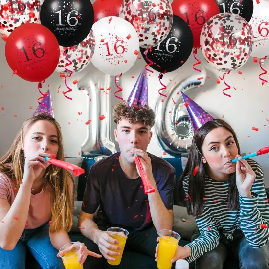 16th Birthday Balloons - 16Pcs Red & Black Latex Balloons for Girls & Boys - Happy 16th Birthday Party Decorations {5}