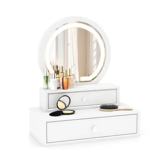 White Vanity Mirror with Storage Space and 3 Modes LED Lights Ideal Gift for Daughters or Friends {1}